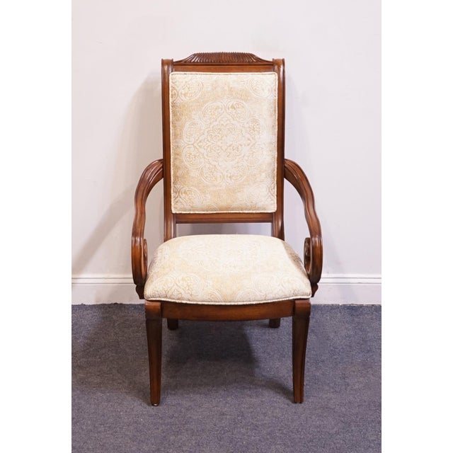 Traditional Bernhardt Furniture Traditional Neoclassical Revival Mahogany Toned Upholstered Dining Arm Chair For Sale - Image 3 of 10
