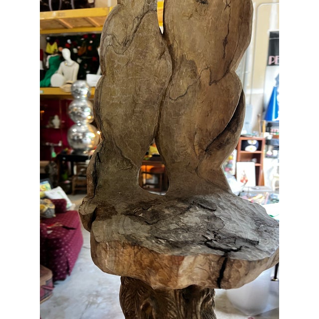 Brown Vintage Wooden Hand Carved Sculptural Lion Plant Stand, Signed For Sale - Image 8 of 9