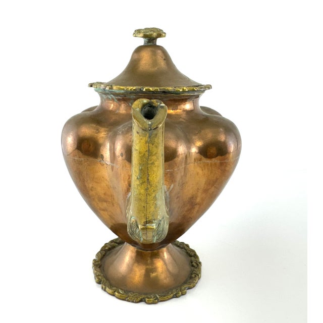 Vintage French Style Copper Teapot With Brass Handle & Hinged Lid For Sale In Little Rock - Image 6 of 11