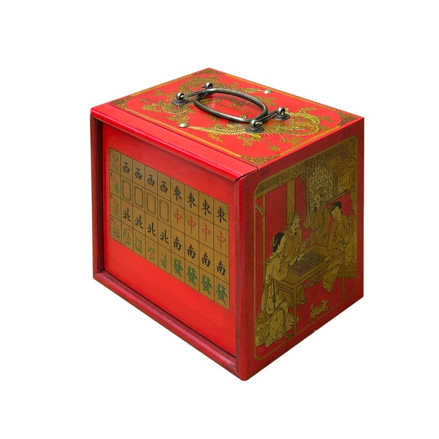 Chinese Flower Bird Red Vinyl Box Small Size Mahjong Tiles Game Set For Sale In San Francisco - Image 6 of 11