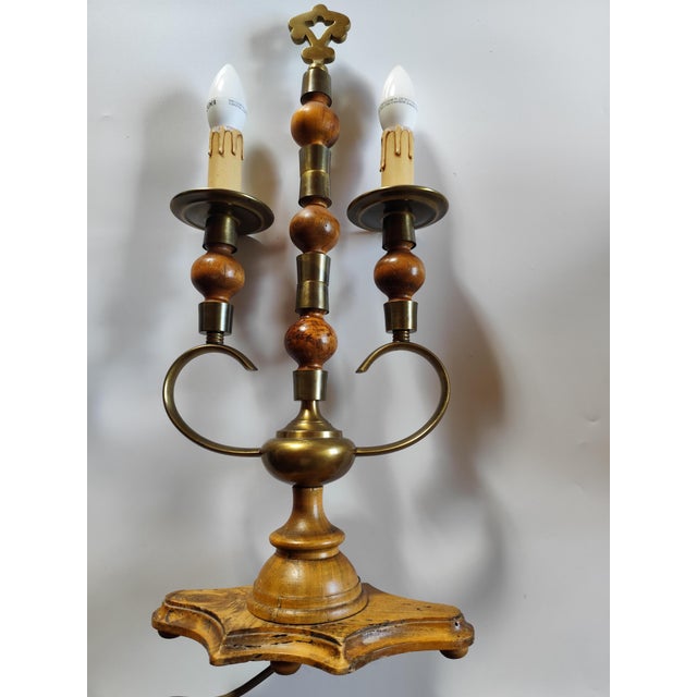 Metal Vintage Italian Bouillotte Table Lamp in Wood, 1960s For Sale - Image 7 of 14