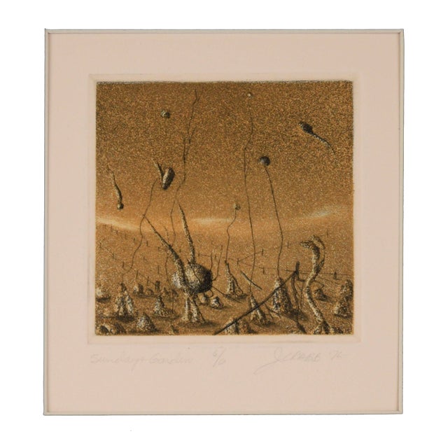 "Sundays Garden" - 1975 Surrealist Lithograph on Paper by Jim Crabb For Sale