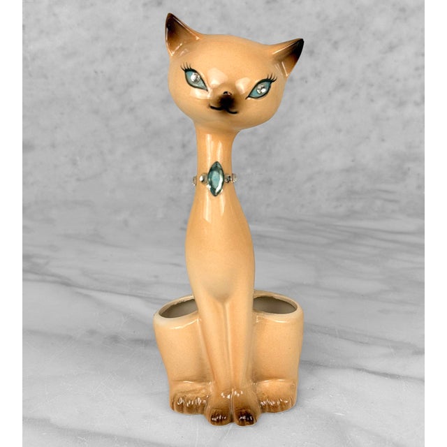 Mid-Century Atomic Siamese Cat Porcelain Vanity Lipstick Holder For Sale - Image 4 of 12