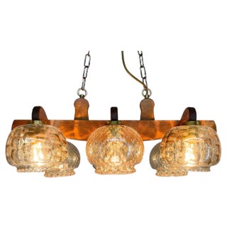 Wood & Glass Ceiling Lamp, Czechoslovakia, 1970s For Sale