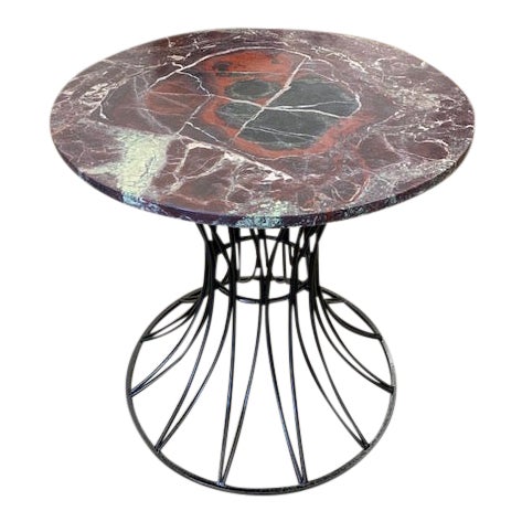 Round Variegated Marble Top Foyer Entry Entrance Table With Black ...