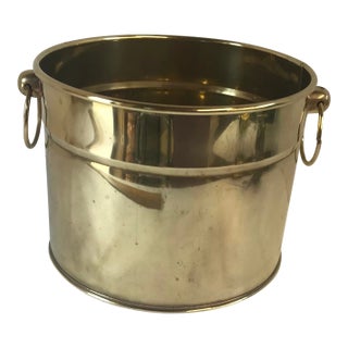 Vintage Brass Round Planter With Rings on Side For Sale