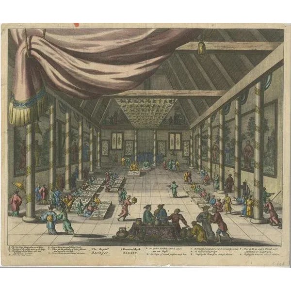 Antique print titled 'The Roÿall Banquet - t Koonincklyck Banket'. Original antique print of a feast for the Dutch embassy...