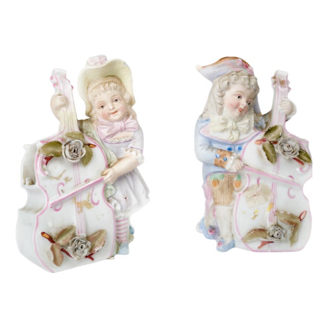 Musicians Porcelain Figures Vases from Heubach Brothers, 1890s, Set of 2 For Sale