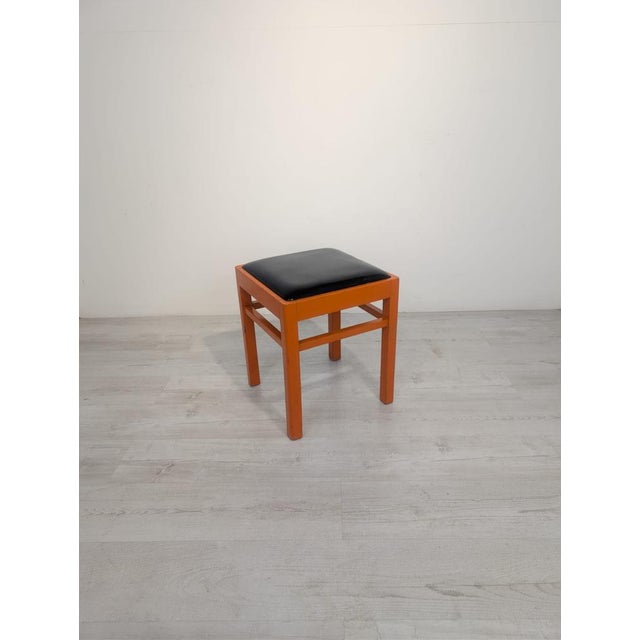 Vintage Orange Pouf in Black Faux Leather, 1950s For Sale - Image 6 of 12