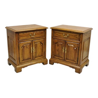 Ethan Allen Canterbury Solid Oak Wood Colonial Style Nightstands - a Pair For Sale