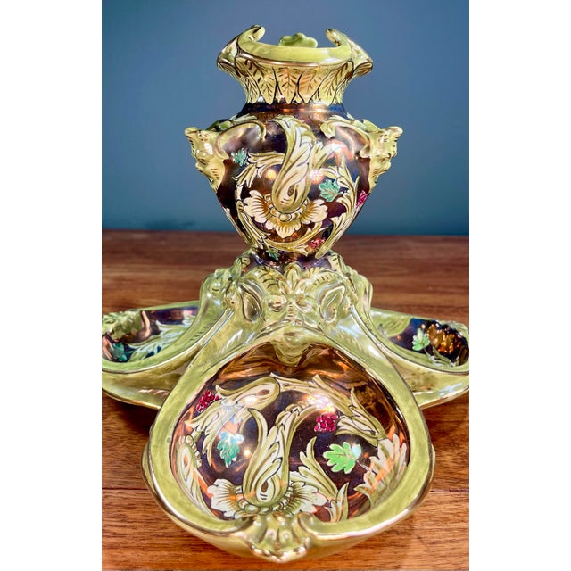 Avocado Antique Cantagalli Lustre Majolica Centerpiece For Sale - Image 8 of 11