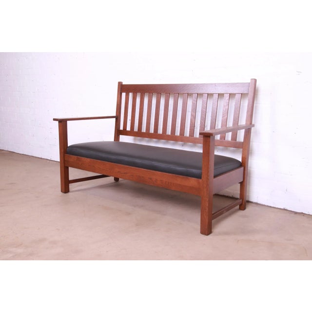Mission Limbert Mission Oak Arts & Crafts Open Arm Sofa or Settee, Fully Restored For Sale - Image 3 of 13