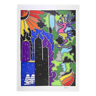 Antonio Cremonese, Abstract Urban Landscape, Lithograph, Late 20th Century For Sale
