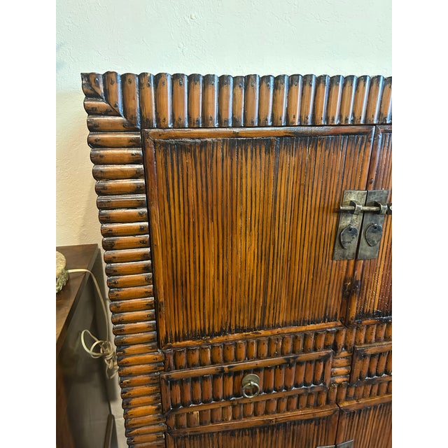 1920s Antique Chinese Bamboo and Pencil Reed Cabinet. For Sale - Image 5 of 7