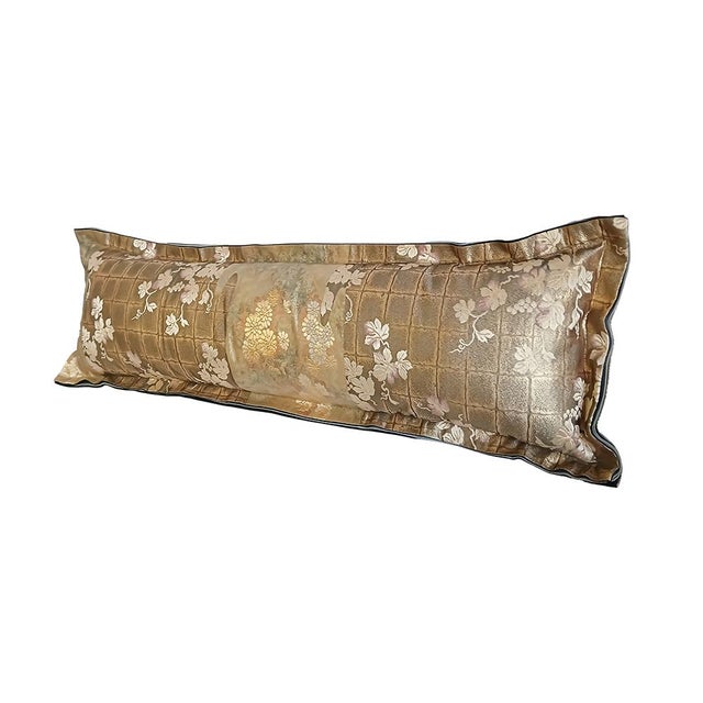 A rectangular bolster pillow, made out of an early 20th century Japanese Silk Obi. The Obi is the long sash that wraps...
