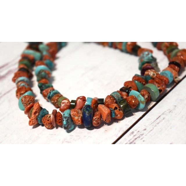Mid 20th Century Vintage Coral Turquoise and Other Mixed Stone Double Strand Native American Necklace For Sale - Image 5 of 16