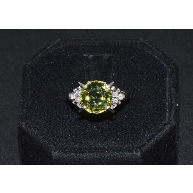 Late 20th Century Late 20th Century Certified Natural 3.74cts vs Diamond Peridot Solid Platinum Dinner Cocktail Ring, Size 9 For Sale - Image 5 of 12