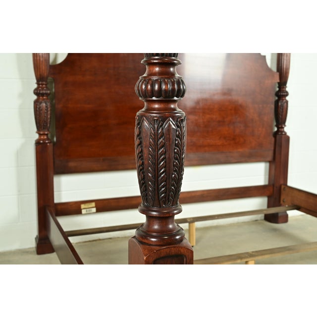 Wood Henredon Georgian Carved Cherry Wood King Size Poster Bed For Sale - Image 7 of 11