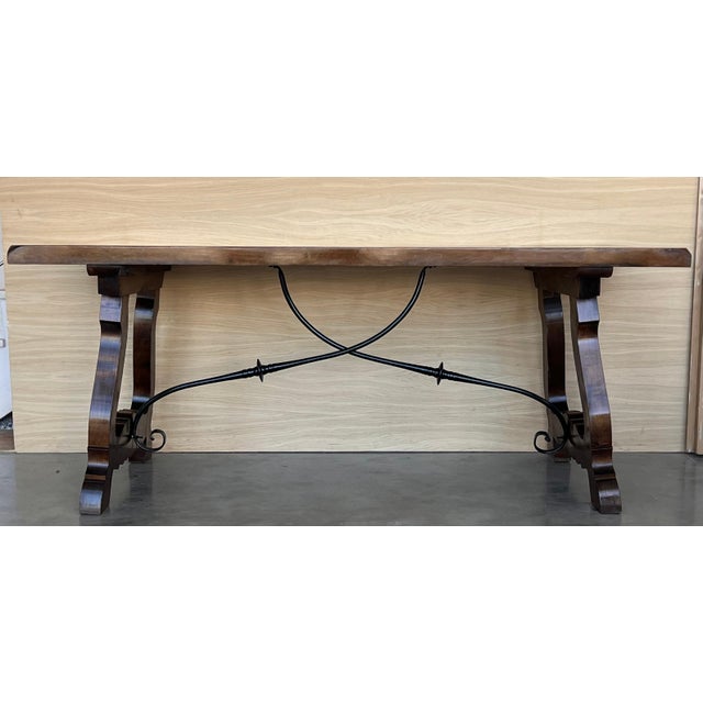 19th C. Dining or Console Table of Walnut with Lyre Legs and Heavy Top, Spain For Sale - Image 17 of 18