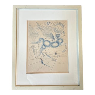 1970’s Original Salvador Dali Surrealist Etching “Pegasus in Flight With Angel” For Sale
