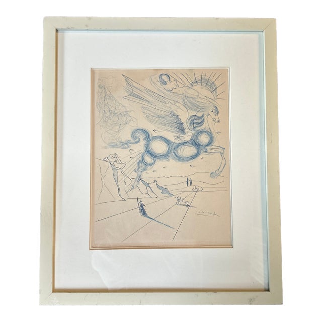 1970’s Original Salvador Dali Surrealist Etching “Pegasus in Flight With Angel” For Sale