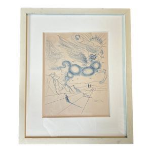 1970’s Original Salvador Dali Surrealist Etching “Pegasus in Flight With Angel”