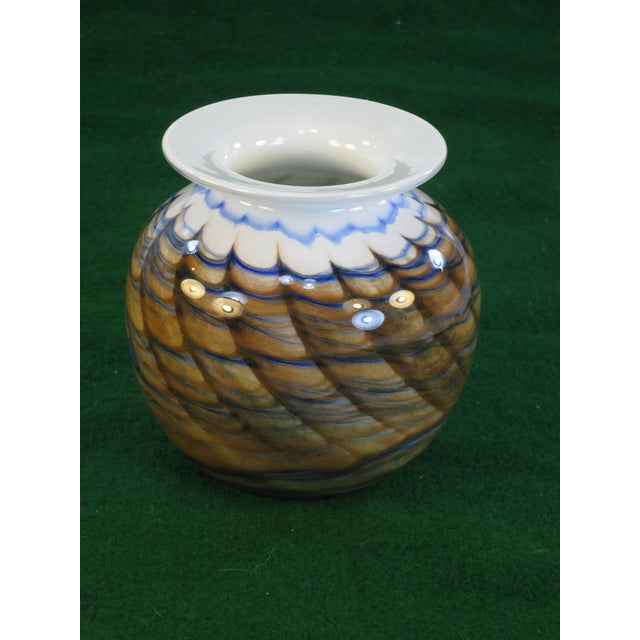 Late 20th Century Art Glass Vase Micheal Nourot Cased Rust and Blue For Sale - Image 11 of 13
