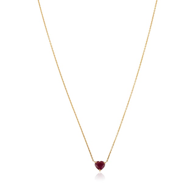 Metal 1 Carat Heart-Cut Red Ruby Necklace by VRJewels in 14k Solid Gold- 18 Inch Length For Sale - Image 7 of 17