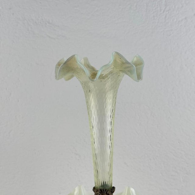 Metal Art Nouveau Opalescent Glass and Cast Metal Epergne, Early 20th Century For Sale - Image 7 of 13