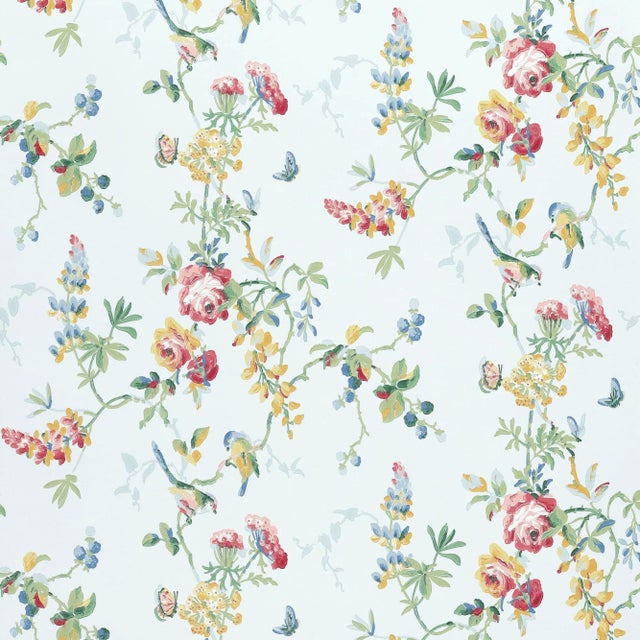 Contemporary Schumacher Chickadee Floral Wallpaper in Sky For Sale - Image 3 of 3
