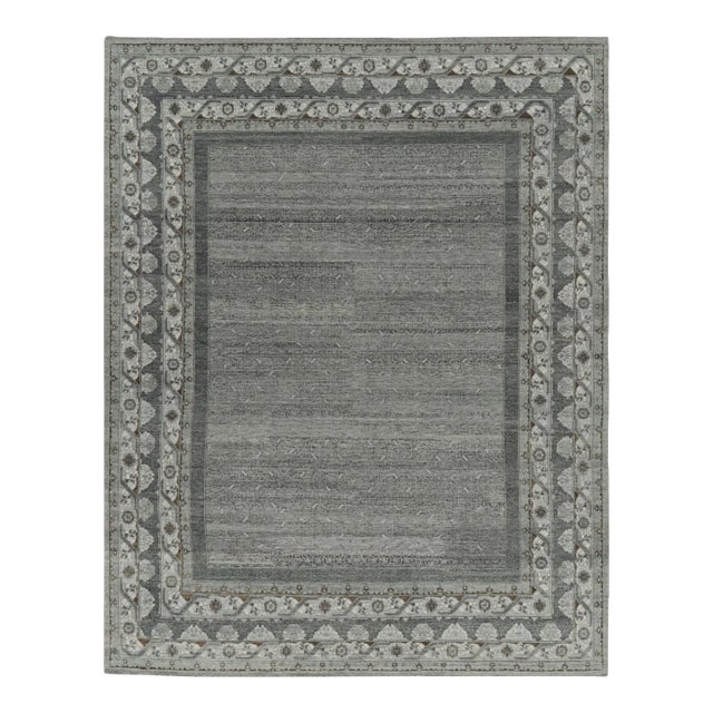 Rug & Kilim’s Khotan Style Rug in Gray and Brown With Floral Borders For Sale
