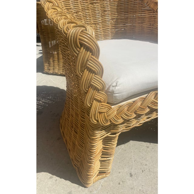 Vintage Woven Rattan Wicker Dining Set, Coastal Style With Braided Trim After Bielecky Brothers For Sale - Image 17 of 17