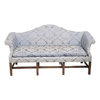 Kittinger Historic Newport Mahogany Sofa With Blue Silk Damask Fabric For Sale