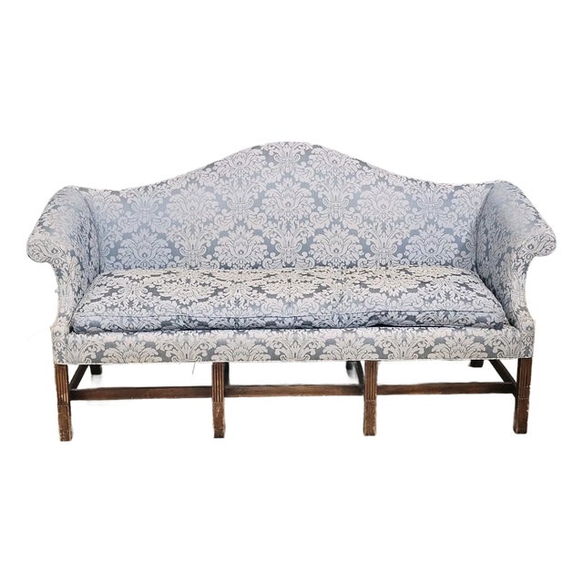 Kittinger Historic Newport Mahogany Sofa With Blue Silk Damask Fabric For Sale