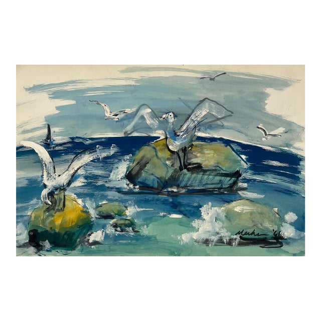 1961 Alexandra Merker Seagull Painting For Sale