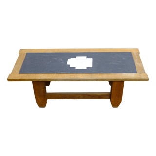 Brutalist Wood and Slate Top Coffee Table, 1970s For Sale