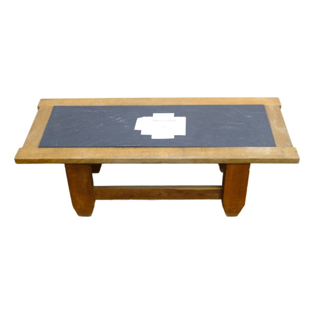 Brutalist Wood and Slate Top Coffee Table, 1970s For Sale