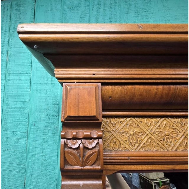 Wood Late 20th Century Wooden Long Wall Hanging Mirror With Carved Designs For Sale - Image 7 of 11