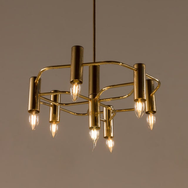 Vintage Geometric Brass Chandelier from Gaetano Sciolari, 1970s For Sale - Image 6 of 13
