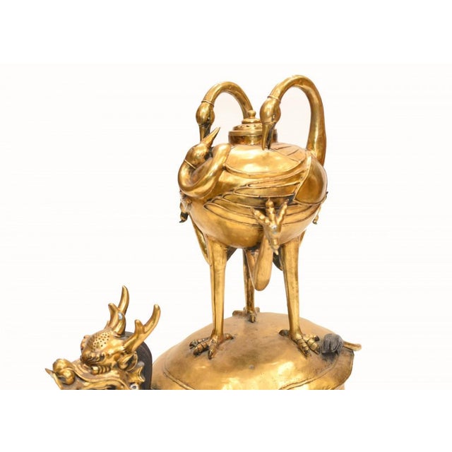 Chinese Dragon Crane Incense Burner in Bronze For Sale - Image 3 of 12