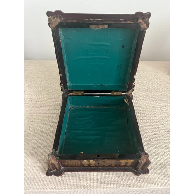 Black Antique 19th Century Chinese Wood Hand Carved Box For Sale - Image 8 of 12