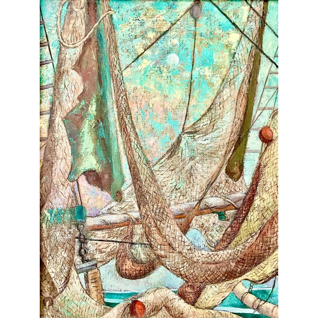 Fishing Nets by 20th C. New England Artist, Elizabeth Saltonstall. A wonderfully intricate composition of ropes, ladders,...