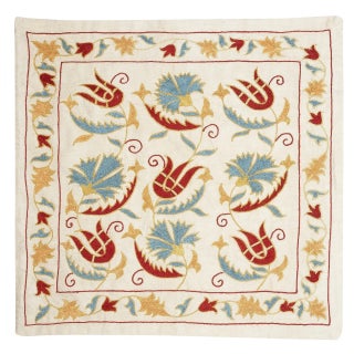 20"x20" Embroidered Pillow Cover. Boho & Chic Home Decor. All Silk Cushion Cover For Sale