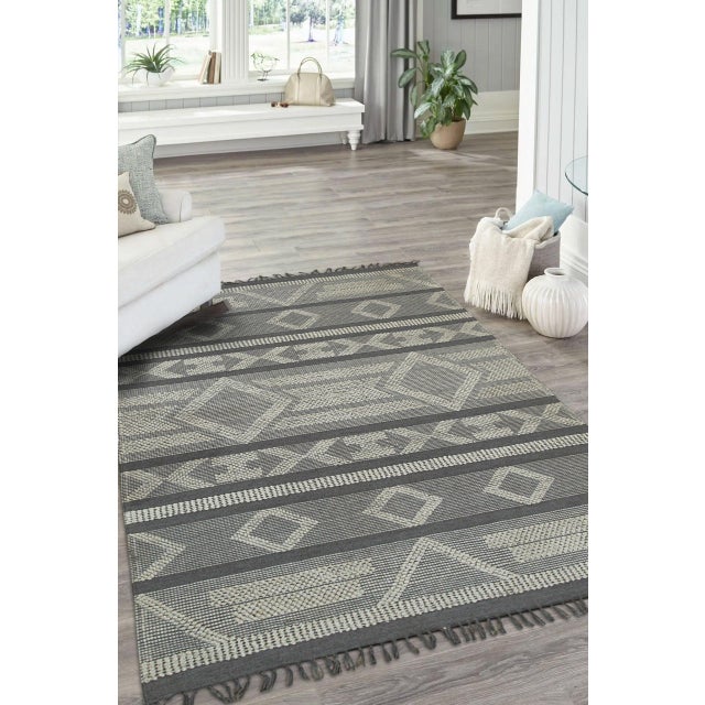 Tribal 5x8 Vibrant Iris Gray Tribal Geometric Contemporary Handmade Wool Carpet Rug For Sale - Image 3 of 9