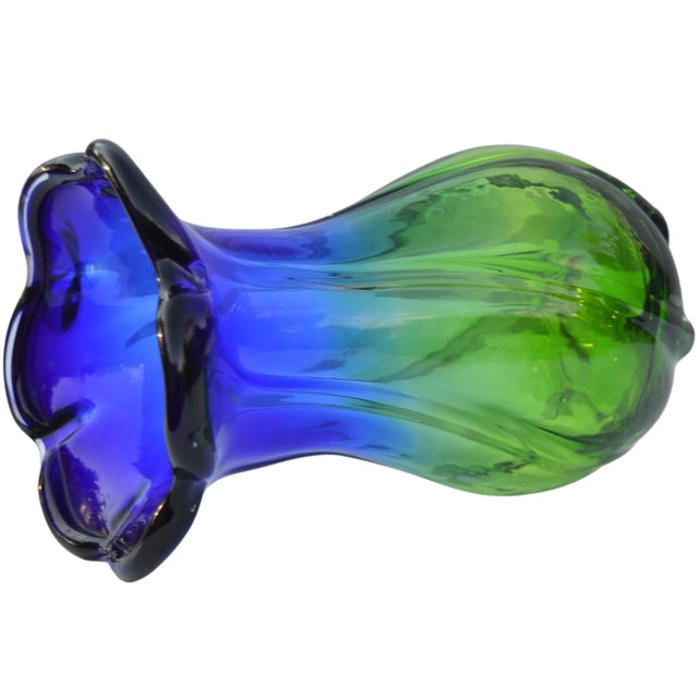 Mid-Century Handmade Blue & Green Glass Vase For Sale - Image 9 of 11