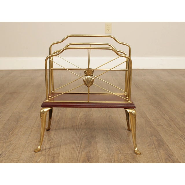 Gold Decorative Crafts Inc. Regency Style Brass and Cherry Magazine Racks - A Pair For Sale - Image 8 of 13