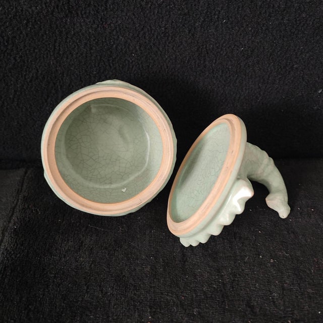 Chinese Ceramic Cenaer,Guan Ware Crackle Glaze Celadon Porcelain Incense Burner Hand Carved Phoenix Pattern For Sale - Image 9 of 10