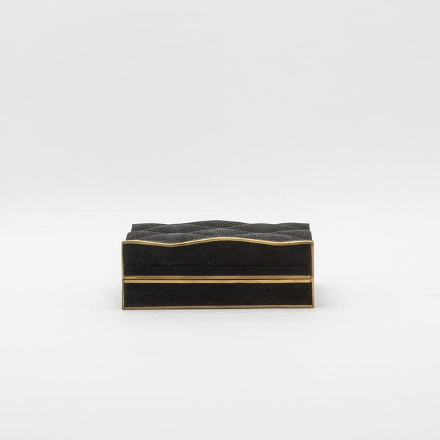 Wood Set of 3 Quilted Boxes in Black Shagreen With Bronze Patina Brass by Kifu Paris For Sale - Image 7 of 8