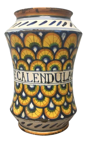 17th Century Italian Yellow Maiolica Pottery Albarello Drug Jar