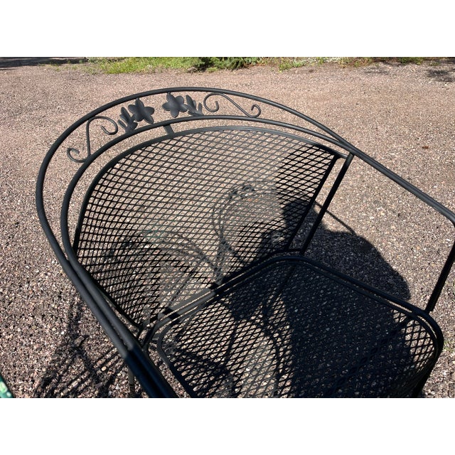 Russell Woodard Russell Woodard Style Vintage Mid-Century Black Wrought Iron Mesh Barrel Back Patio Dining Chairs - Set of 4 (Woodard Style) For Sale - Image 4 of 7